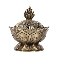 YUMILI Rückfließ Räucherstäbchen Halter Rückfluss Räucherstäbchenhalter, Vintage Lotus Rückfluss Rauch Räuchergefäß Räucherstäbchen Duftkegel Halter (Bronze)