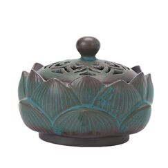 zhongguoqiaomao Räuchergefäß Lotus Keramik Weihrauchbrenner Weihrauchbehälter Räucherschälchen Räucherschale mit Deckel Räucherkegel Kupfergefäß Mini Aromatherapie Halter für Zuhause