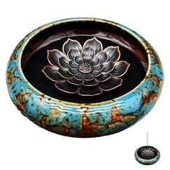 Räucherstäbchen Halter, Lotus Keramik Räuchergefäß mit Kalebassen Räucherstäbchenhalter Einfach Asche zu Sammeln und Reinigen ideal für Heimdekoration, Meditation und Yoga