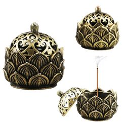 2 Stück Lotus Räucherkegel Halter,Große und Kleine Räucherkerzen Halter,Bronze Retro Weihrauchbrenner,Hollow Räucherschale,Räuchergefäß mit Deckel für Heimdekoration,Büro, Teehaus,Café,Yogastudio