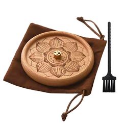 VntMQP hölzerne Lotus Räucherstäbchen Brenner Portable Set mit Räucherstäbchen Brenner Tasche und Reinigungsbürste handgefertigt für Home Decor, Meditation und Yoga (Buche)