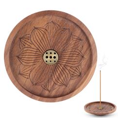 RUNEAY Räucherstäbchen Halter Holz 12cm, Räucherstäbchenhalter Holz Lotus Incense Holder 3 Loch Räucherstäbchen Halterung Meditation Zubehör Raucherstabchenhalter für Meditation, Yoga, Heimdeko