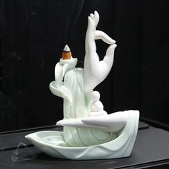 Lotus Backflow Incense Burner Waterfall Incense Holder with 10pcs Backflow Incense Cone for Home Office Bedroom Yoga Decor Gift Decorations Statue Ornaments (Lotus 2)