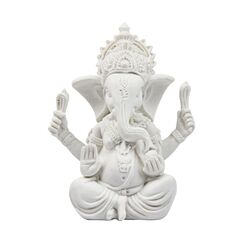 Kitchnexus Ganesha Buddha Statue Sandstein Skulptur Elefant Statue Buddha Figur (Weiß)