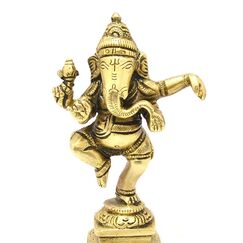 Messingstatue, tanzendes Ganesha-Idol, antikes Design, goldfarben, Höhe: 11,9 cm, Gewicht: 270 g