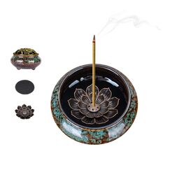 Lavsils Räuchergefäß Lotus-Räucherhalter für Stäbchen oder Kegel, Coil Weihrauch Räuchergefäß für Kohlescheibe, Harz (Blau)