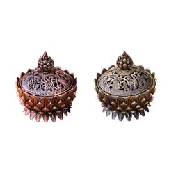 Räucherstäbchen Halter,Yiyifor 2 pcs Räuchergefäß Mit Deckel Weihrauchhalter Aus Zinklegierung Lotus Weihrauchbrenner für Zuhause Teehaus Büro(Bronze Rotes Kupfer)