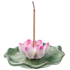 KR. LIF Lotus Räucherstäbchenhalter & Brenner, Agarbatti Ständer, Abnehmbares Lotusblatt-Räuchertablett, Aschefänger für Altar, Salbei & Palo Santo, Keramik