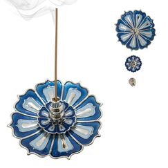 JAMBOS Räucherstäbchen Halter Räucherstäbchenbrenner Lotus Design mit abnehmbarem Aschenbecher Home Décor Blau