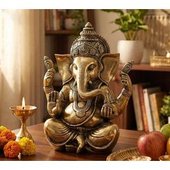 eSplanade Ganesha aus Messing, Antik-Finish, 20,3 cm, Pooja Puja Ganesha Idol, 8" Ganesh, Goldfarben