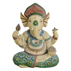 TEMPELWELT® Deko Figur Ganesha vierarmig 23 cm, Polystein Mehrfarbig, Elefantengott Statue sitzend, Hindu Gott Ganesh Elefant, Buddha Indien Asien