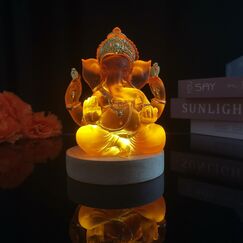 Onyqina Ganesha Statue mit LED-Lichtsockel, Ganpati Elefant Hindu-Gott Statuen, Ganesha Idol für Heimdekoration, Harz Buddha Figur Skulptur Indische Raumdekoration