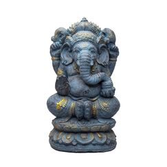 FaHome Ganesha Stein Figur Hindu Gottheit Skulptur Glück Statue ca. 35 cm Elefant-Kopf Blau
