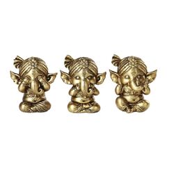 Pacific Giftware Set mit DREI Ganesha See No Evil Hear No Evil Speak No Evil Deko-Regalsitter-Figuren, 10,2 cm hoch, Gold-Finish
