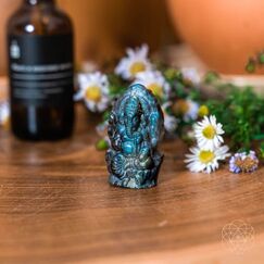 Conscious Items - Gott des Glücks Labradorit Kristall Ganesh Statue - Hindu-Ganesha Idol Statue - Kleiner Ganesh für Auto Armaturenbrett - Dekor Yoga Meditation Raum - Altar Kit Dekor - Spititual