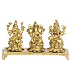 Artvarko Lakshmi Ganesha Saraswati Idol Ganesh Laxmi Messing Metall Murti Statue für Diwali Puja Home Office Erfolg Eingang Dekor Glück Geschenk (LxBxH 14 x 4 x 8 cm)