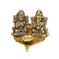Sawcart Lakshmi Ganesha Idols auf Blatt mit Diya aus Metall Laxmi Ganesha Öllampe Statue Traditionelle Figur für Home Office Tempel Puja Dekoration Diwali Einweihungsgeschenk