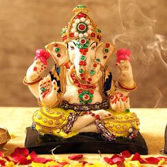 Tied Ribbons Ganesha-Statue, Figur für Zuhause, Tempel, Tischdekoration, Hauseinweihung, 16,3 cm, Kunstharz, Ganesha-Hindu-Gott-Idol, Rückgabe-Geschenke für Pooja, Ganesha-Dekorationen für indische