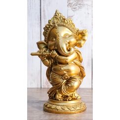 Ebros hinduistischer Elefant, Gott, rituell, tanzend, Ganesha, goldene Statue, 15,2 cm, H Gottheit der Kunst, Weisheit und Wissen, Dekofigur (Ganesh mit Flöte)