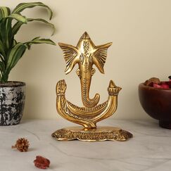 PURESTORY Lord Ganesha Statuen, Ganesha Figur, Lord Ganesha Idol Statue Dekofigur für Heimtempel, Büro, Geschenke, Heimdekoration – Gold – 17,8 cm