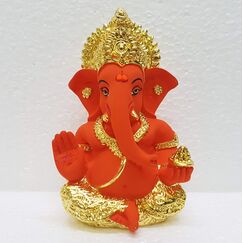 Gold Art India Keramik-Ganesha-Idol Ganesha-Idol für Auto, Armaturenbrett, kleines Ganesha Murti Ganpati Idol für Heimdekoration, Puja Lord Ganesha-Statue, Geschenk für Büro, Schreibtisch,