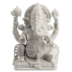 JFSM INC Statue Ganesha Herr des Wohlstandes und des Glücks, weißes Finish
