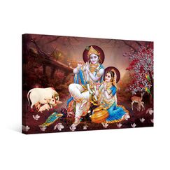 1 Panel Radha Krishna Bilder für Wohnzimmer, Hinduismus, Leinwand, Wandkunst, Hausdekoration, indischer Gott, moderne Bürowanddekoration, Flöte, Hindu, religiös, gerahmt, große Wandkunst für Zuhause,
