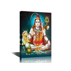 Lord Shiva Leinwand-Kunst, Hinduismus, kulturelle Heimdekoration, 1 Stück, indische Götter, Shiv Shankar, Wanddekoration, indische Gottheit, Wandgemälde, Kunstwerk, gerahmt, fertig zum Aufhängen,