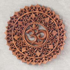 Oriental Galerie Wandbild Wanddeko Rund Mandala Relief Aum Symbol Mythologie Deko Soar Holz Ohm Om 40 cm