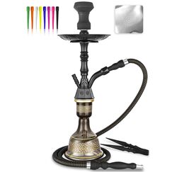HOOWA Shisha 23'' &Auml;gyptische Wasserpfeife mit Glasbasis, Silk Schlauch, Black Clay Schale, Kohlezange, 50 Folie, 50 Einwegspitzen (Mattschwarz)