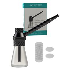 AGFYLIFE Premium Mini Hookah - Tragbares Wasserpfeifen-Set für Reisen - Schwarz, Glas Aluminium