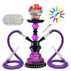 30.5 cm 2 Schlauch Hookah Set mit Alles Glas Shisha Vase mit 50x Folienschale 50x Spitzen 2x Mundstück 2x Schlauchzange Kit (Lila)