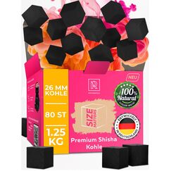 Shisha Kohle 1,25 KG 80 W&uuml;rfel 26mm - 100% Organic Bio Naturkohle |ohne chemische Zus&auml;tze| F&uuml;r Shisha & BBQ - Mit Kohle Grill und Shisha Zubeh&ouml;r wie HMD Smokebox & Kaminaufsatz Shishakohle Coal