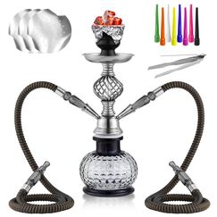 HOKASET Shisha aus schwarzem Glas, 30,5 cm, 2 Schl&auml;uche, komplettes Set mit Zubeh&ouml;r