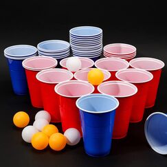 PIQIUQIU Becher Set (50 Becher +5 Bälle) 473ml Wiederverwendbar Plastikbecher mehrwegbecher Partybecher für Camping, Weihnachten, Geburtstag, Hochzeit und Partys