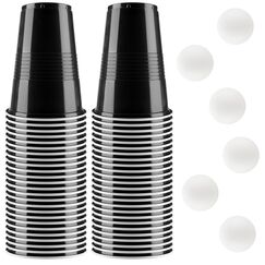 Bierpong Becher Set, Beer Pong Becher Enthält 6 Tischtennisbälle und 50 Becher, 500ML Beerpongbecher, Wiederverwendbare Partybecher für Weihnachten Party Geburtstag Festivals Hochzeit Camping(Schwarz