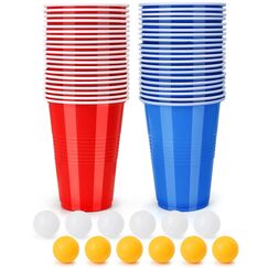 Spyrtb Bierpong Becher Set, Beer Pong Becher, 40 Beerpong Becher(500ML) +12 Tischtennisbälle, Wiederverwendbare, Red Cups Für Party Trinkspiele Camping Geburtstag Hochzeit