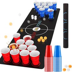 Bierpong Becher Set, Trinkspiel Tisch Matte Set, Beerpong Partybecher Enthält 32 Becher (500ML) +8 Tischtennisbälle+Tischmatte, Wiederverwendbare, Für Party Trinkspiele Camping Geburtstag Hochzeit