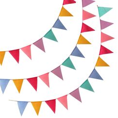 3er Set Wimpelkette Outdoor, 36 Bunte Wimpel (17,5x12,5 cm), 12 m Girlande, Wetterfeste Party Deko für Geburtstag, Gartenparty, Einschulung, Festival & Schützenfest (Regenbogenfarben)