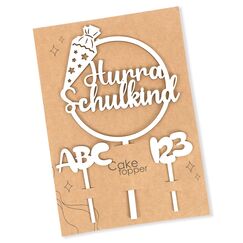 Tortendeko Einschulung, Kuchen Deko Einschulung, Holz Hurra Schulkind Tortendeko, Cake Topper Schulkind Kuchen Deko Torten Topper ABC 123 Kuchendeko Schulanfang f&uuml;r M&auml;dchen Junge Schuleinf&uuml;hrung Party