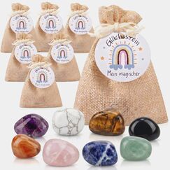 Otuuz 12 Set Glückssteine für Kinder Mutsteine Glücksbringer Edelsteine Kindergeburtstag Gastgeschenk Magische Steine für Party Mitgebsel Einschulung Taufe Kommunion(Regenbogen)