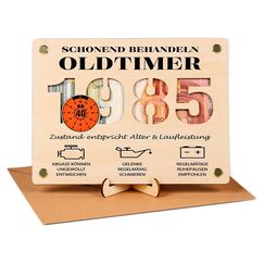 Giftota 2025 Geschenke zum 40 Geburtstag Mann, Witzige Geldgeschenke Holz mit Umschlag, Geldgeschenk 40. Geburtstag Mann - Schonend Behandeln 1985 Oldtimer
