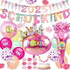 iZoeL SCHULKIND 2025 Deko Einschulung Mädchen, SCHULKIND Girlande + 2025 Zuckertüten Girlande +Folienballon + 15 Luftballon + 16 Konfetti Schulanfang Schuleinführung Deko