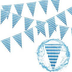 30M Bayrische Deko Oktoberfest Party Girlande Oktoberfest Wimpel Bayern Deko Wimpelkette Blau und Weiß Wetterfest Banner Schulanfang Einschulung Deko