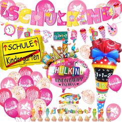 JJJZAMZ SCHULKIND 2025 Mädchen Einschulung Deko, Schulkind Banner + Schultüte Luftballons + 20 Einschulung Latex Luftballons + 13 Stück Tortendeko Einschulung,Verwendung für Schulkind Deko Schulanfang