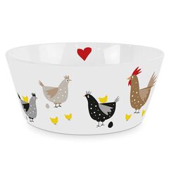 ReWu Schale M&uuml;slischale Porzellan Breakfast &Oslash; 15 cm Geschir Bunte H&uuml;hner 650ML Bowl Fr&uuml;hst&uuml;cksgeschirr Ostern Geschenkidee Tischdekoration 15x15x6,2 cm