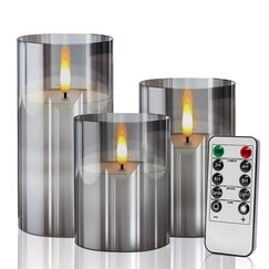 LED-Kerzen mit Flammeneffekt, elektrische Kerzen aus Echtwachs, mit Fernbedienung und Timer, dekorative Kerzen f&uuml;r Hochzeiten, Partys, Zimmer, Geburtstage, Festivals und Weihnachtsdekoration, Grau