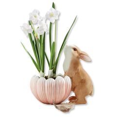 Loberon &Uuml;bertopf Alssecoure, Bl&uuml;tenf&ouml;rmige Schale, mit S&uuml;&szlig;em H&auml;schen, Feine Handbemalung, Blumentopf, Ostern, Osterdeko, Dolomitgestein, braun/rosa