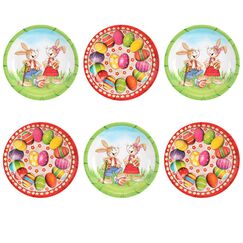 com-four® 6x Osterteller aus Melamin - Deko-Teller für Ostern - Osternest mit Osterhasen- und Ostereier-Motiven [Auswahl variiert] (6 Stück - Oster-Design)