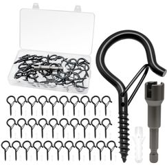 Nokwocy 32 St&uuml;ck Schraubhaken Edelstahl Schwarz, Haken zum Schrauben mit Sicherung, Hakenschrauben zum Aufh&auml;ngen Pflanzenk&ouml;rben Weihnachtsdekoration Christmas lights, Windspielen und Vogelh&auml;user